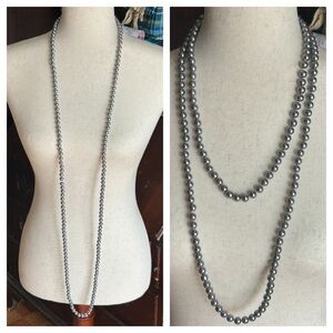 Flapper Length Gray Glass Pearl Necklace